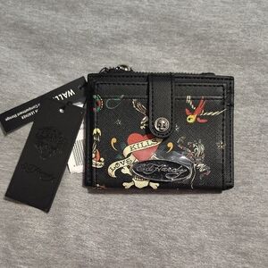Ed Hardy Black Wallet with Colorful Tattoo Art